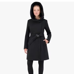 Cole Haan Signature Wool Blend Navy coat with black faux leather belt size 10